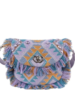 Boho Chic Crochet Fringe Flap Saddle Crossbody Bag CY016 LAVENDER